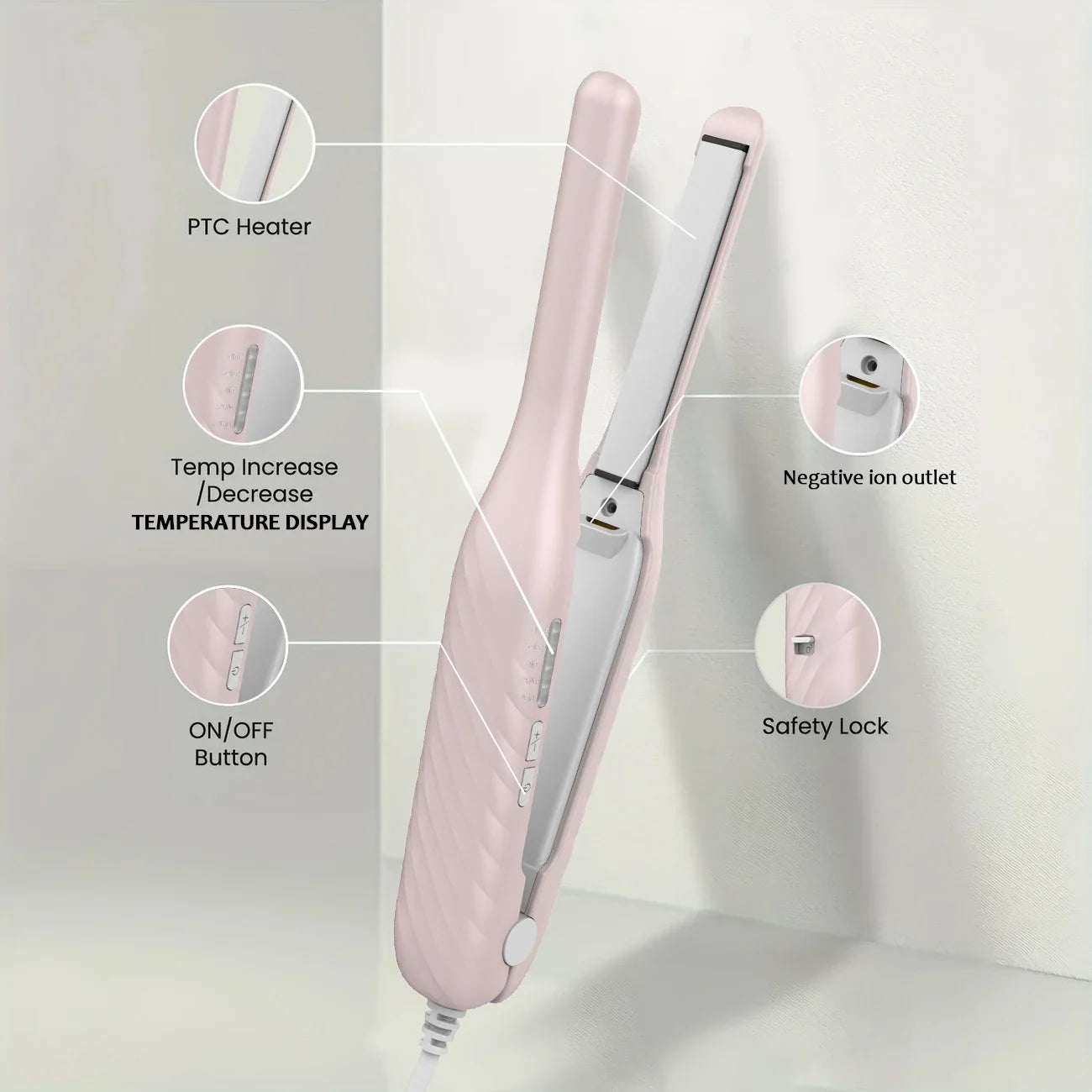 2-in-1 Mini Hair Straightener Curler, 5 Heat Level Control, Ceramic Heating Plate, Unisex Hair Styling Iron，Beard Straightening