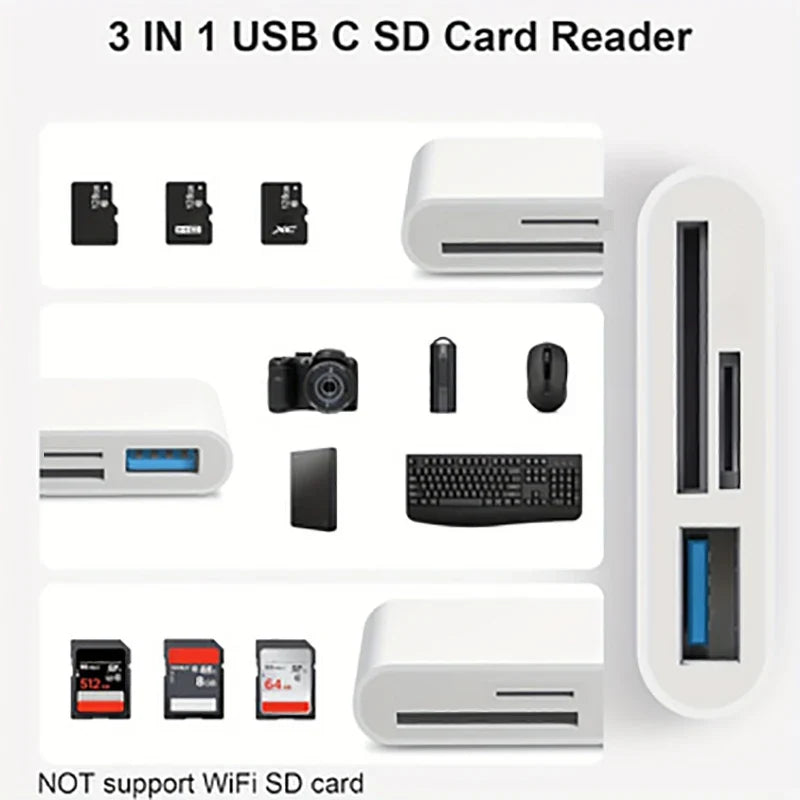 USB C To SD/TF Memory Card Reader, 3-in-1 USB C Card Read Compatible With iPhone 15 Pro iPad Mac MacBook Laptop Android,PC & Acc