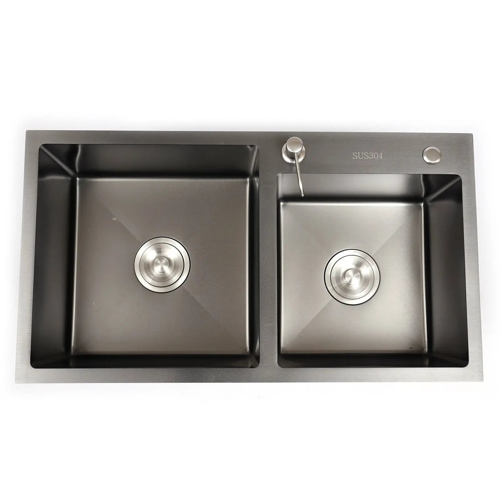 Stainless Steel Kitchen Sink Double Bowl Inset Basket W/Drainer + Soap Dispenser
