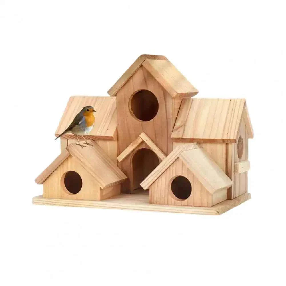 20*15cm Bird Houses For Outside Wooden Hummingbird Nest Bird Feeder Outdoor Birdhouse With 6 Rooms For Garden Courtyard Decor