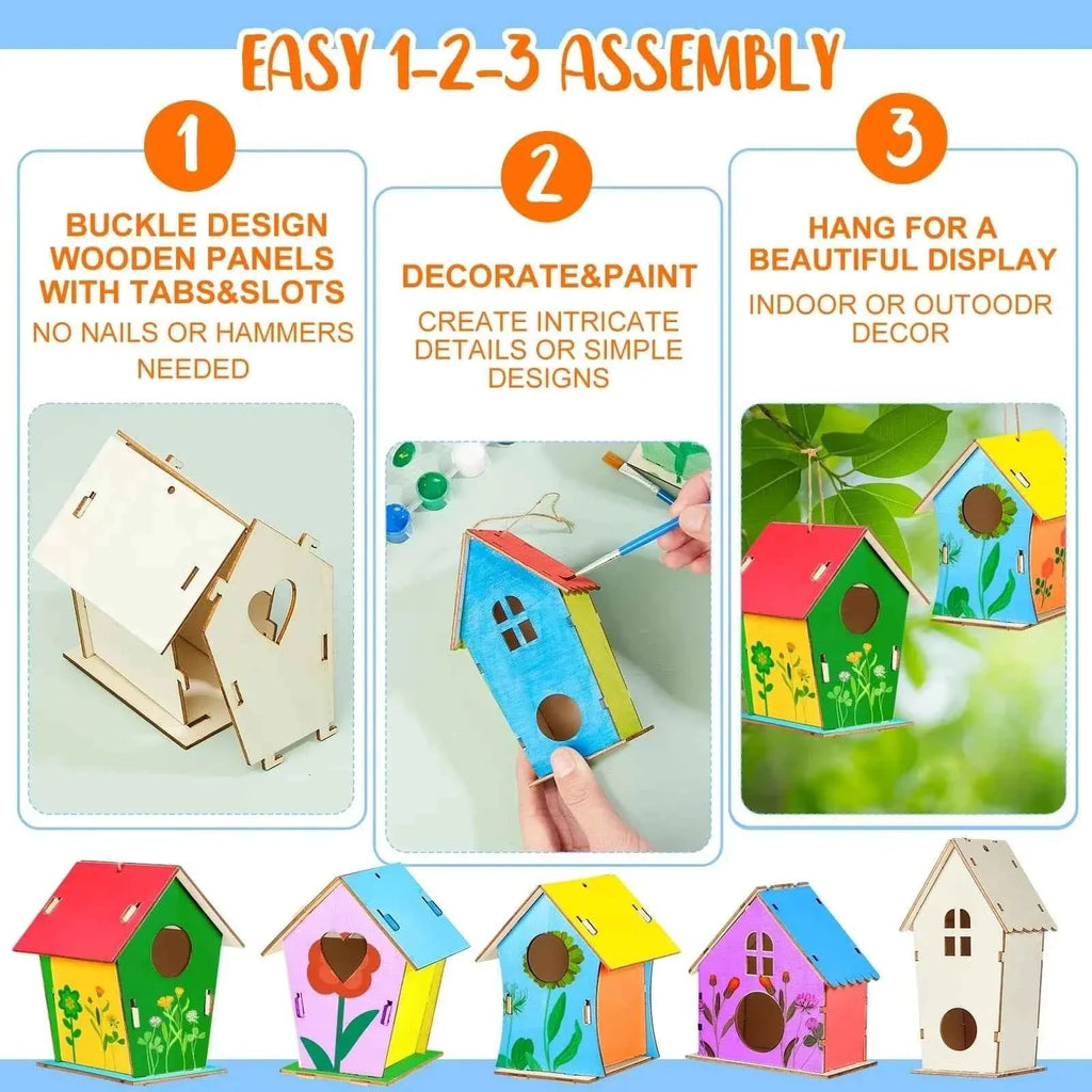 Wooden DIY Bird Nest House Outdoor Hanging Birdhouse Box With Hemp Rope for Painting DIY Outdoor Garden Yard Decoration