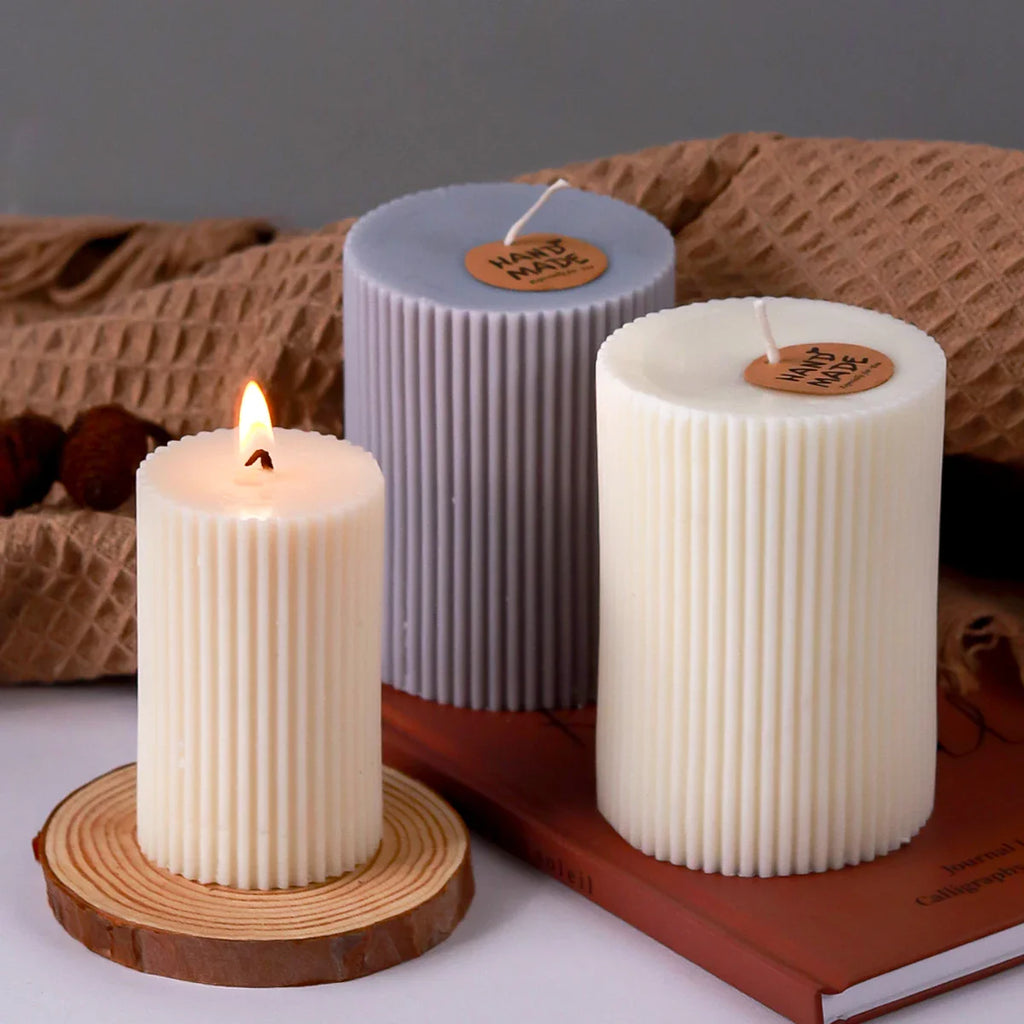 Classical Striped Roman Cylindrical Silicone Candle Mold Columnar Striped DIY Candle Holder Making Design Shape Candle Handmade