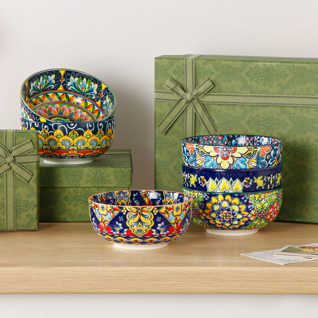 Malacasa Ceramic Bowls Set Floral Bohemian Style For Salad Cereal
