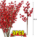Red Berry Branches Simulation Bouquet Christmas Festival Artificial Decoration Vase Home Decor Yule Wedding Party Fake Flowers
