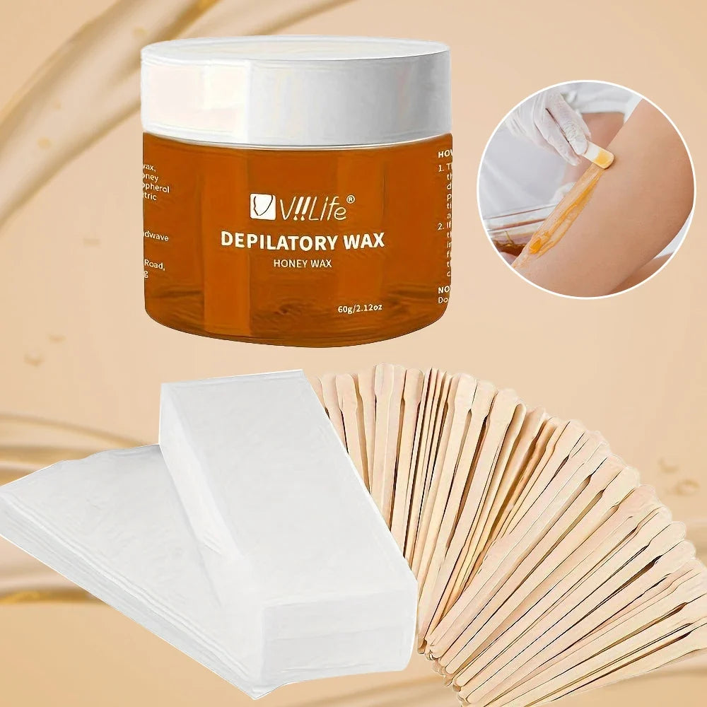 Viilife Depilatory Wax Hair Removal Sugaring Cold Sugar 60g Kit Natural Painless For Arm Leg Facial Underarm