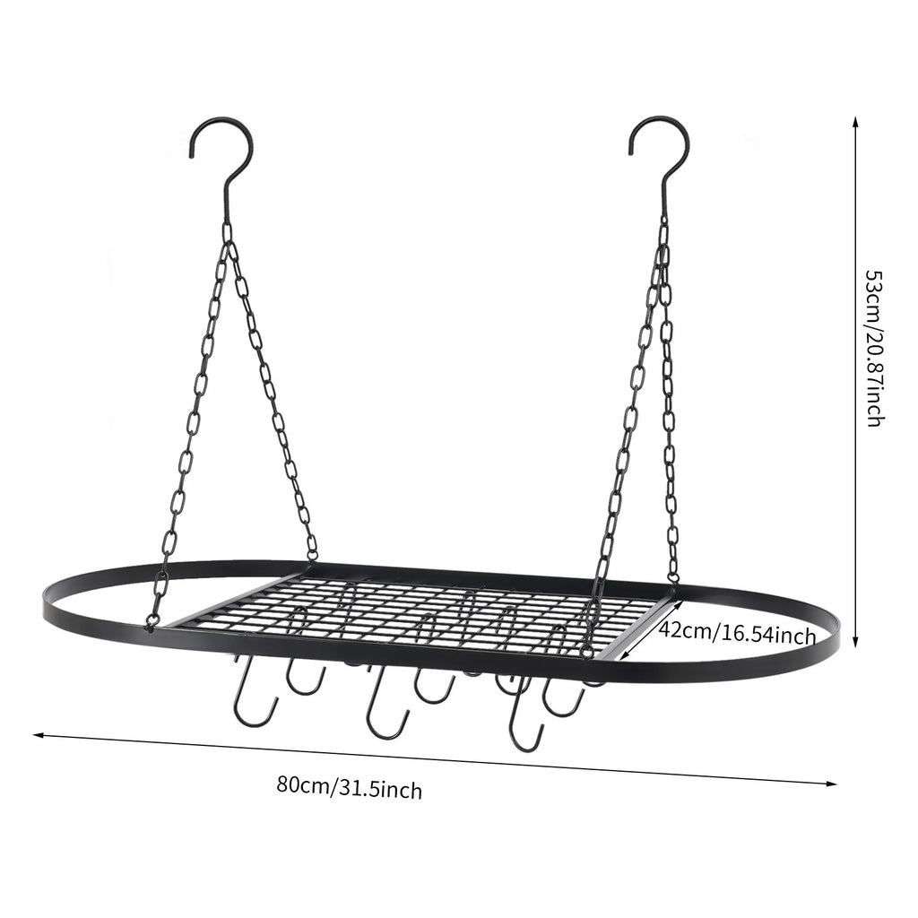 Iron Kitchen Wall Mounted Pot And Pan Rack With Hooks