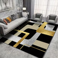 This Is a Large Area Rug with a Black Base Featuring a Geometric Pink Oval Texture Made of Golden Diamond Carpets