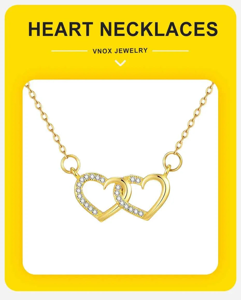 Vnox Double Zircon Heart Necklace For Women,Stainless Steel Cute Simple  Necklace For Mother And Daughter,Trendy Jewelry Gifts