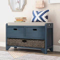 Upholstered Storage Bench for Entryway, Wood Storage Ottoman with Removable Basket and 2 Drawers, Farmhouse Shoe, Customized