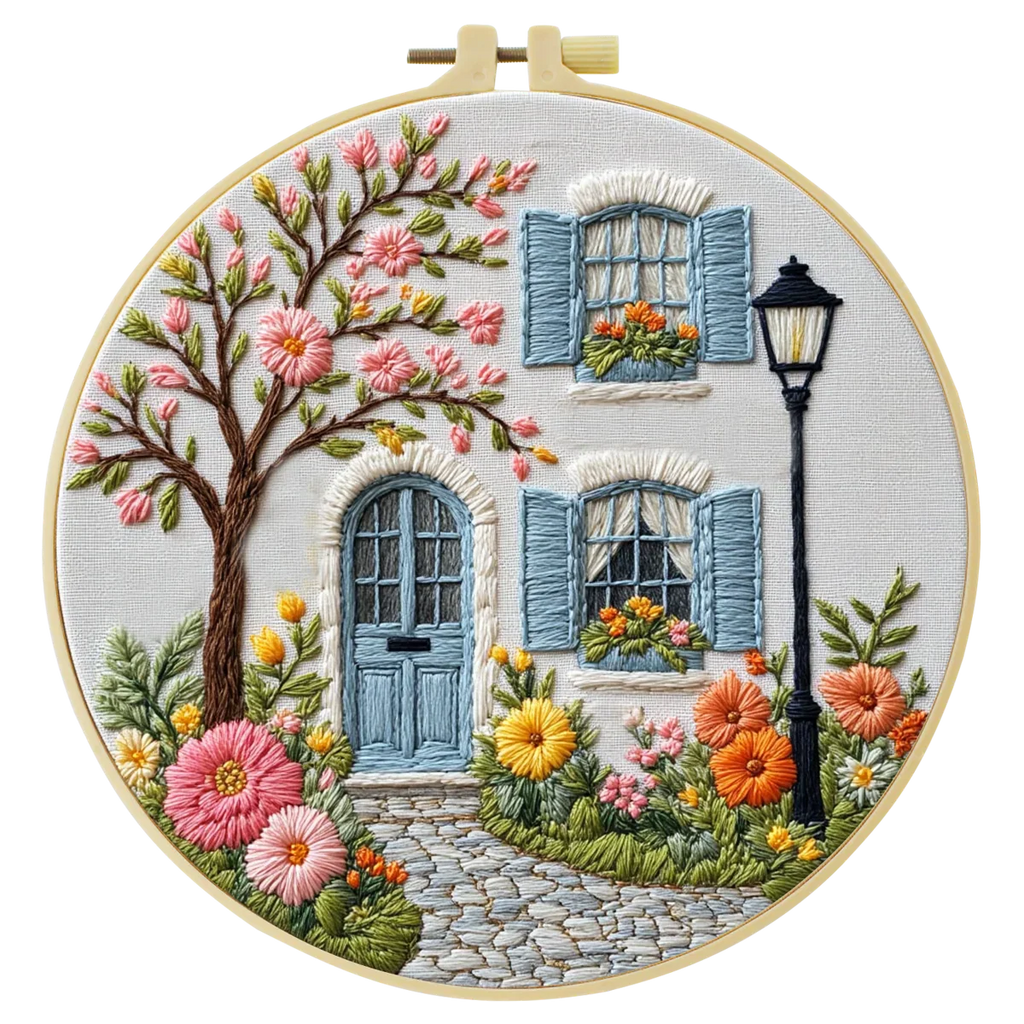 1pc 20X20CM/7.87inch The garden in front of the door Embroidery Starter Kit DIY kit Home Decor Craft Painting Sewing Art