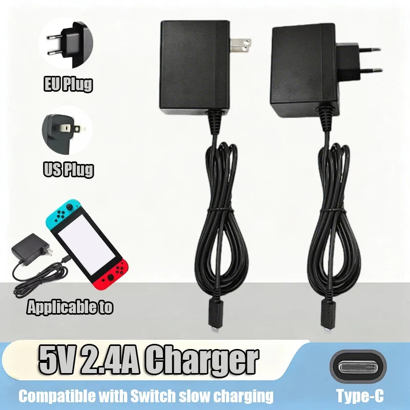 12W 5V 2.4A Type-C Replacement Charger For Switch OLED Lite NS NX Game Console USB-C Power Supply AC 100-240V US EU Plug
