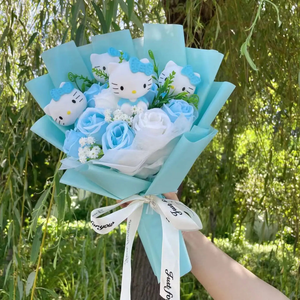 Kawaii Hello Kitty Cat Dolls With Artificial Flowers Creative Bouquet Christmas Valentine Birthday Graduation Gifts