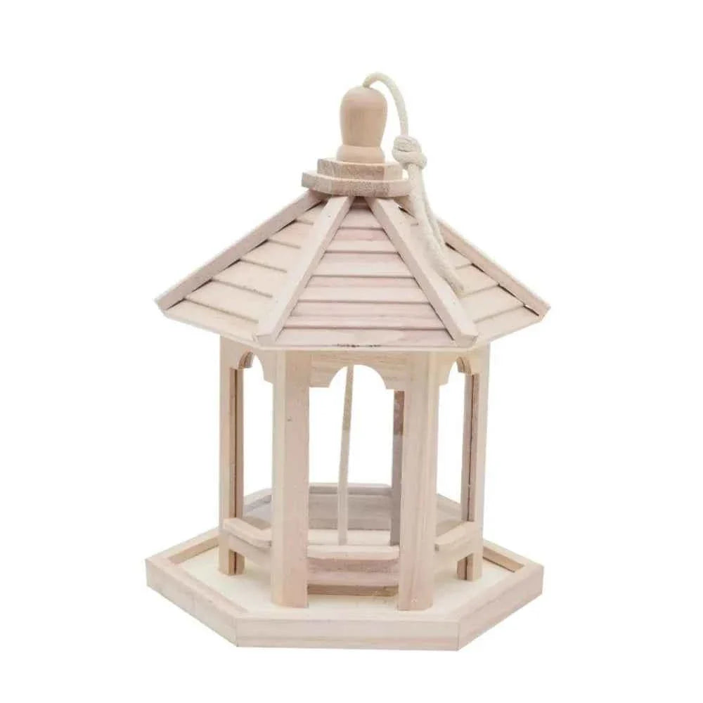 Creative House Shape Bird Feeder House Hanging Wooden Pet Feeder Box Bird Food Dispenser Outdoor