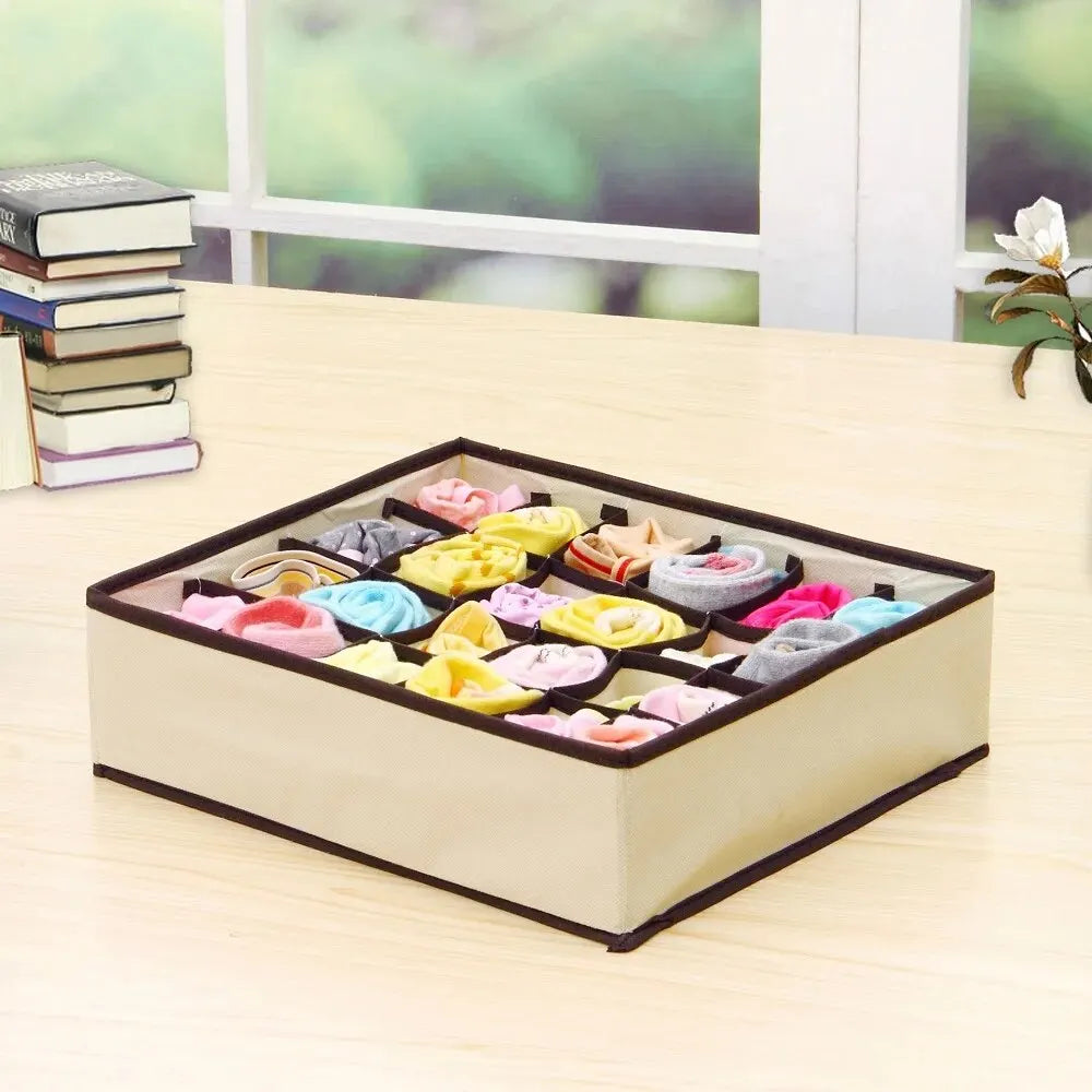6/7/8/24 Grid Storage Box Beige Underwear Storage Box Four Piece Sock Storage Fabric Bra Storage Box