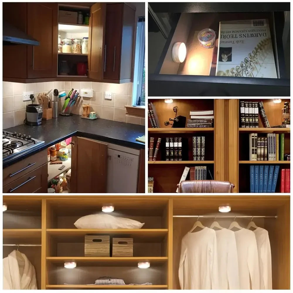 LED Puck Light Wireless Under Cabinet Lights with Remote Control Dimmable Battery Powered Night Lamp for Kitchen Closet Wardrobe