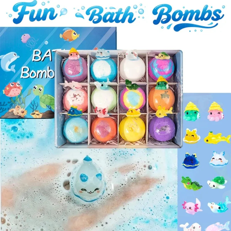 New 12PCS Ocean Toy Bath Salt Bombs, Bubble Bath Balls for Adults & Kids, Fun Educational Bath Toys Party Favor Set
