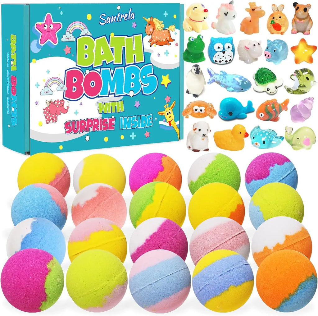 Bath Bombs for Kids with Surprise Inside, 20 Pack Gift Set with Toys, Handmade Child-Safe Fizzy Balls for Birthday, Summer Fun
