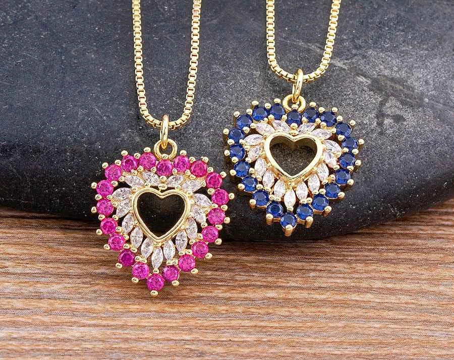 Nidin New Arrival Romantic Heart Shape Sparkling Zircon Pendant Necklace 3 Colors For Women Female Fine Jewelry Gifts Wholesale