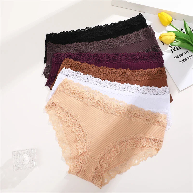 3PCS Sexy Lace Cotton Pants Women Low Waist Panties Underwear S-XL Solid Color Ladies Briefs Lingere Underware Comfortable Women