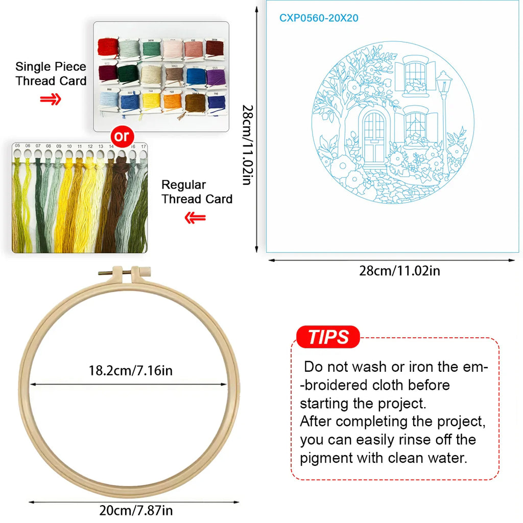 1pc 20X20CM/7.87inch The garden in front of the door Embroidery Starter Kit DIY kit Home Decor Craft Painting Sewing Art