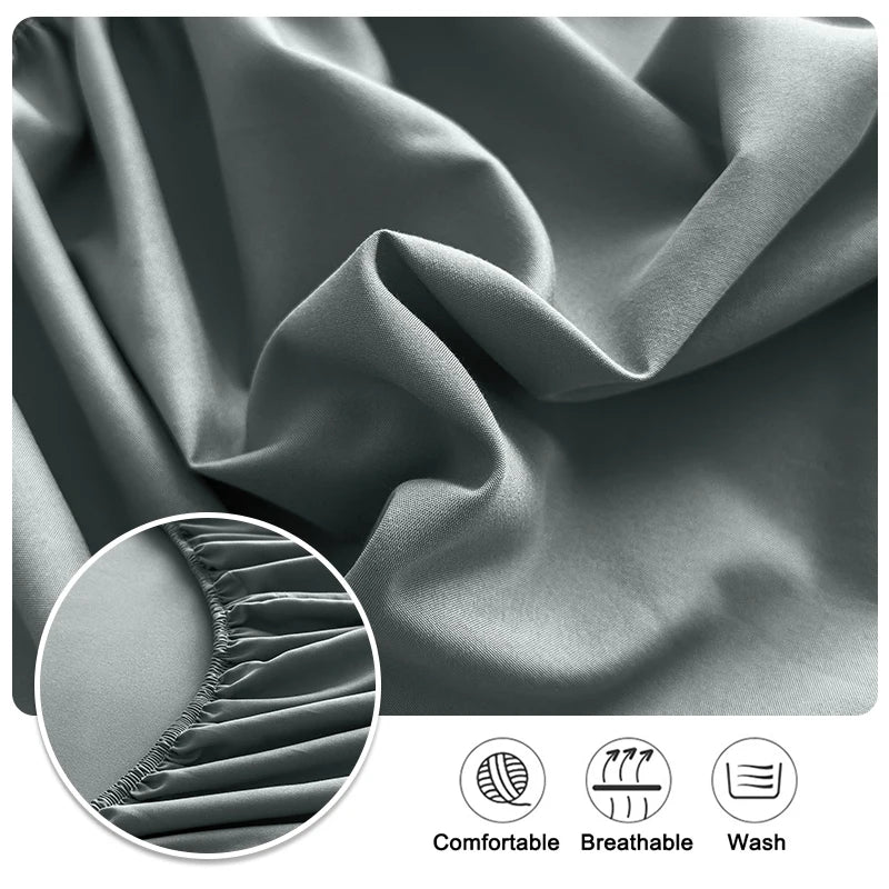 90/120/150/180x200 Fitted Bed Sheet With Elastic Band Solid Color Mattress Covers Protector Single Double King Beds Polyester