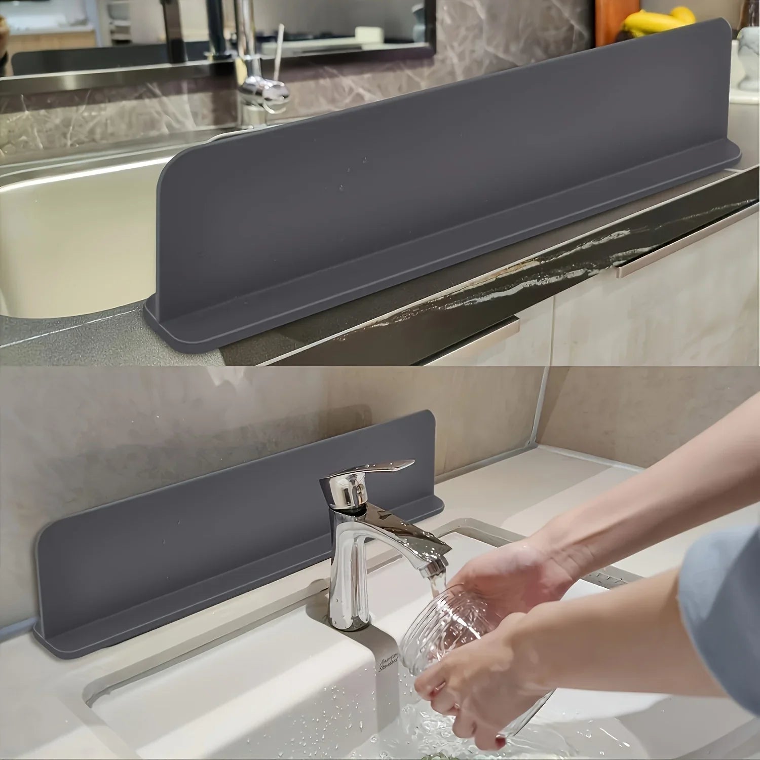 Silicone Sink Splash Guard with Suction Cups - Water Barrier for Kitchen, Lab & Dishwashing Basins