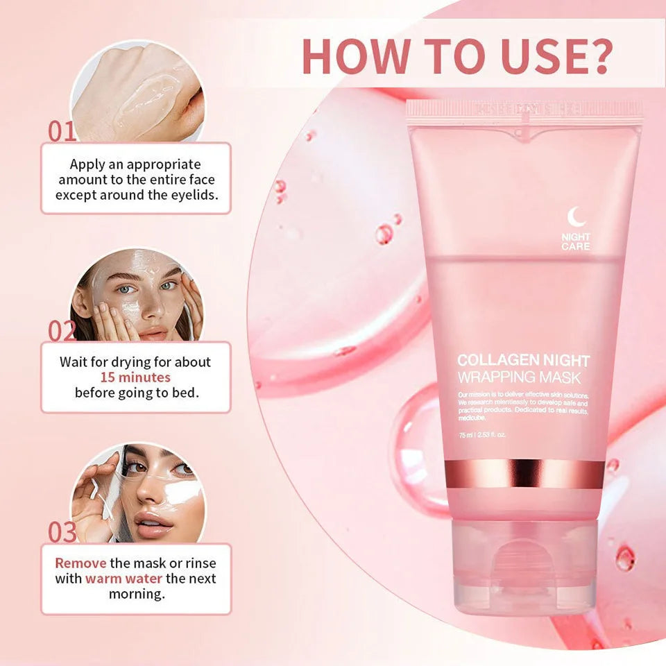 Collagen Night Peel Off Mask Moisturizing Hydrating Night Mask Brighten & Even Skin Tone Balance Oil & Water Tender Skin 75ml