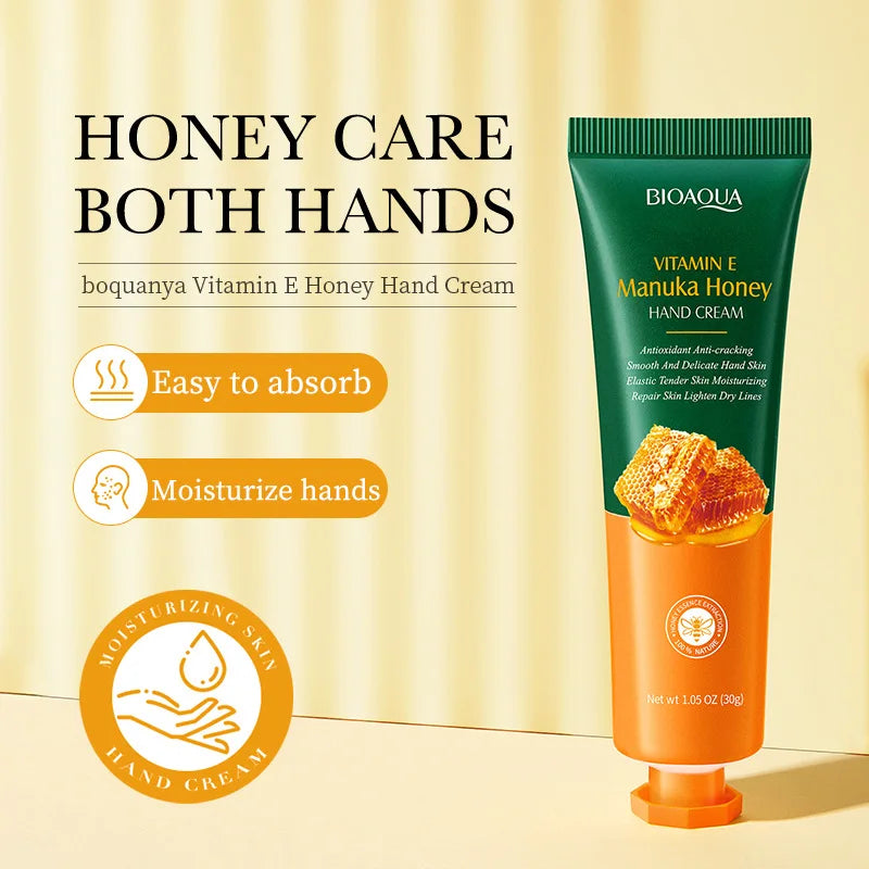 Honey and Vitamin E Hand Cream Moisturizing Lotion, enriched with glycerin, deeply hydrates and repairs dry, cracked hands