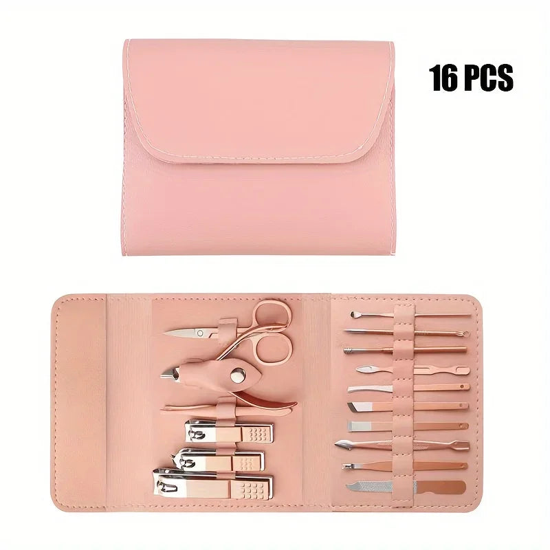 16pcs Professional Nail Clippers and Cuticle Nippers Set with Travel