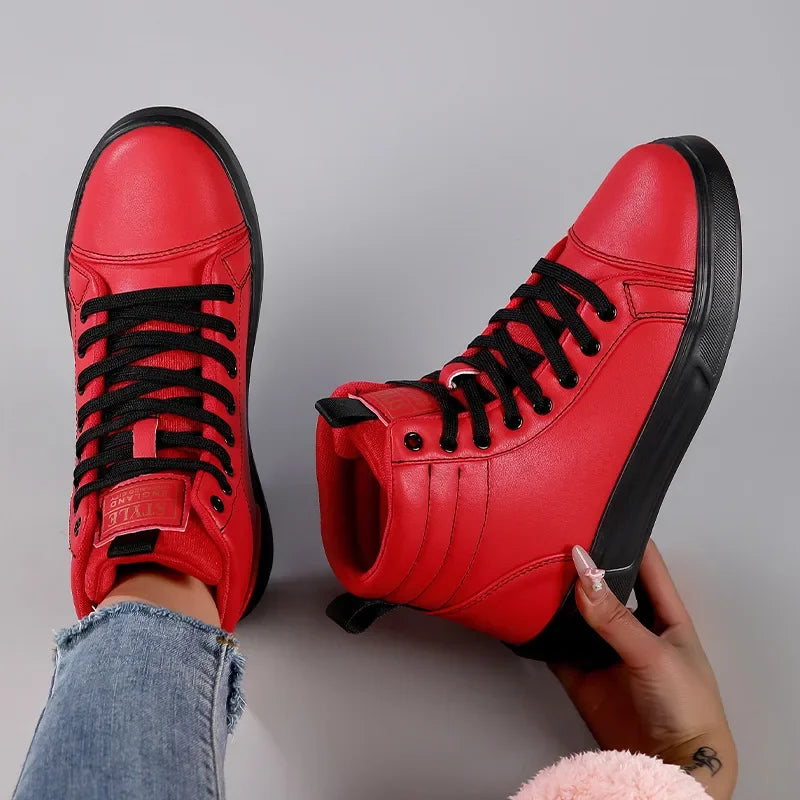 2026 Spring Fashion Red Men's Sneakers High Top Skateboarding Shoes for Men Women Comfortable Unisex Leather Sneakers Size 35-46