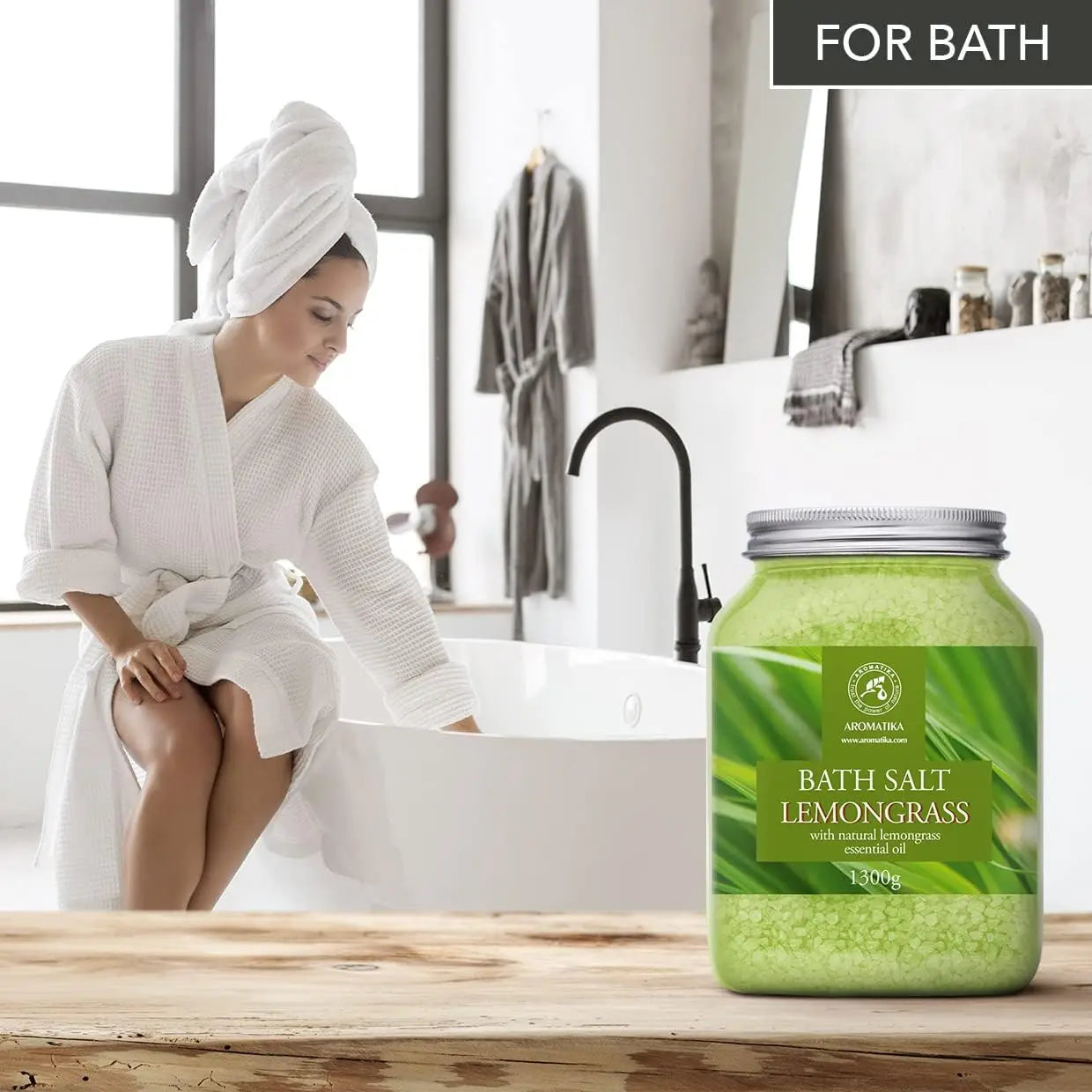 Bath Salts with Natural Lemongrass Essential Oil 46 Oz (1300g) - Sea Salt Bath for Relaxation, Sleep, and Aromatherapy