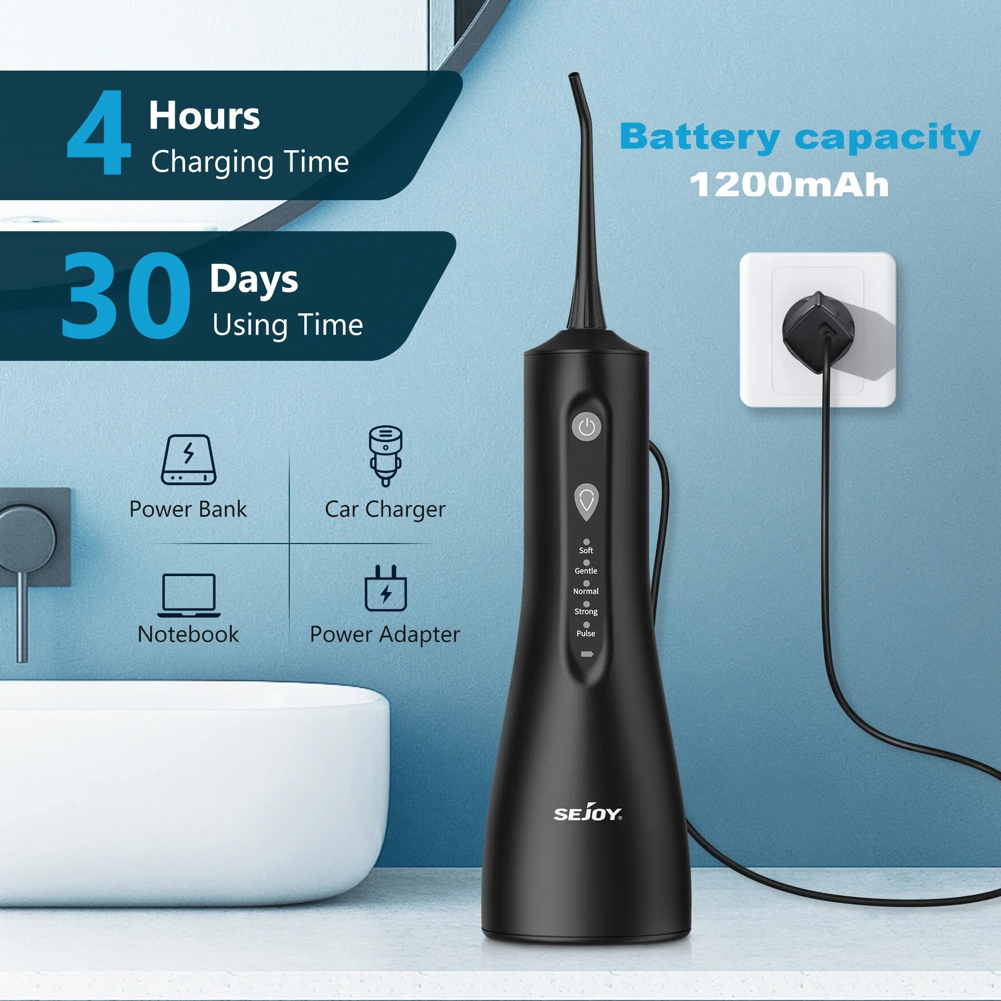 Sejoy Electric Water Flossers Oral Irrigator 5 Modes Portable Rechargeable