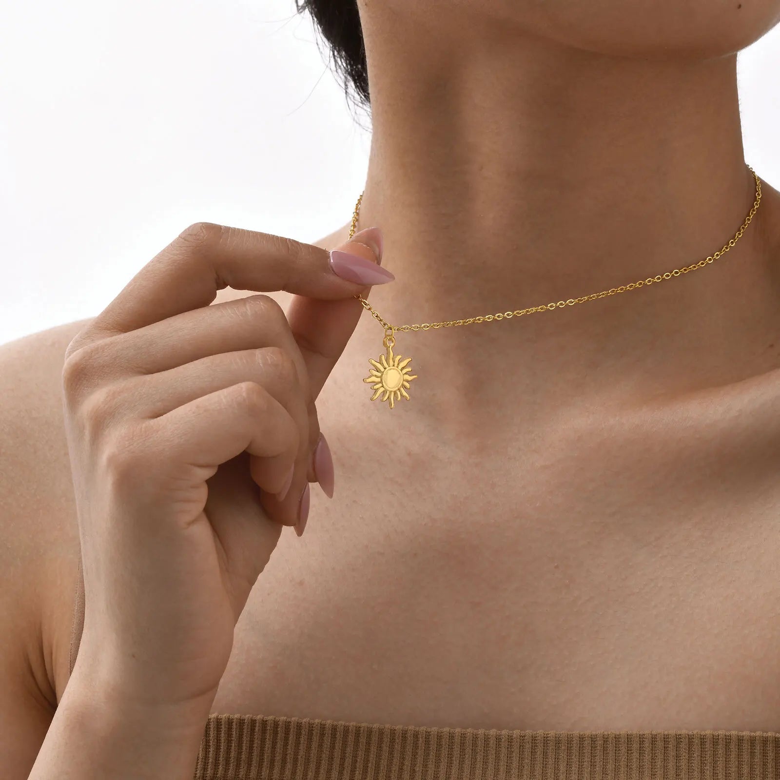 Greek Sun Necklace for Women | Stainless Steel Spiral Pendant Necklace