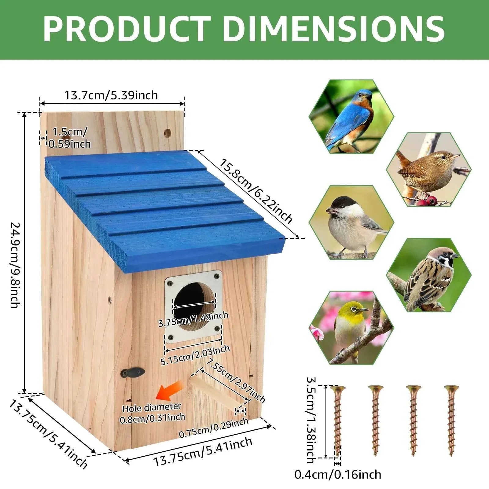 2Pcs Wooden Bird House Outdoor Weatherproof Parrot Bird Nest Breeding Sleeping Box Birdhouse Garden Patio Decorative