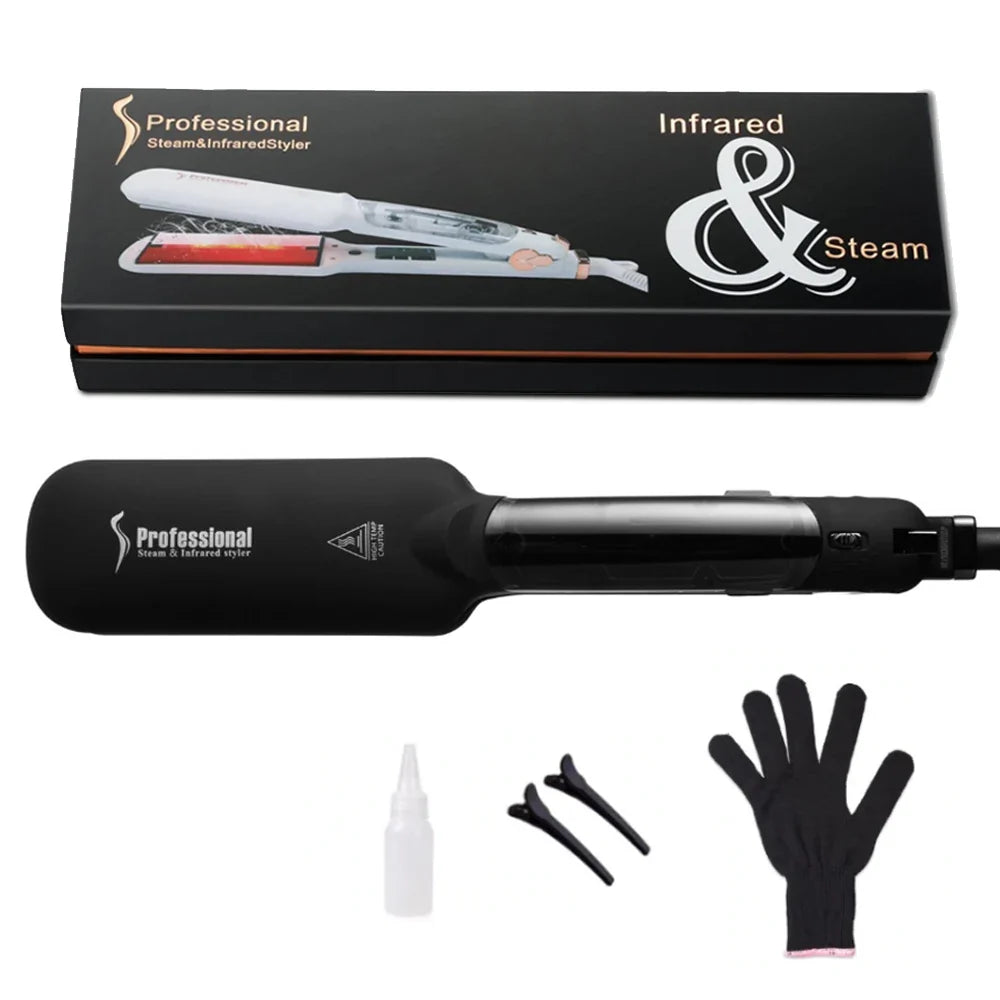 Infrared Steam Hair Straightener Curler Ceramic Glaze Plate 450°F Fast Heating Vapor Flat Iron Straightening Irons Dual Voltage