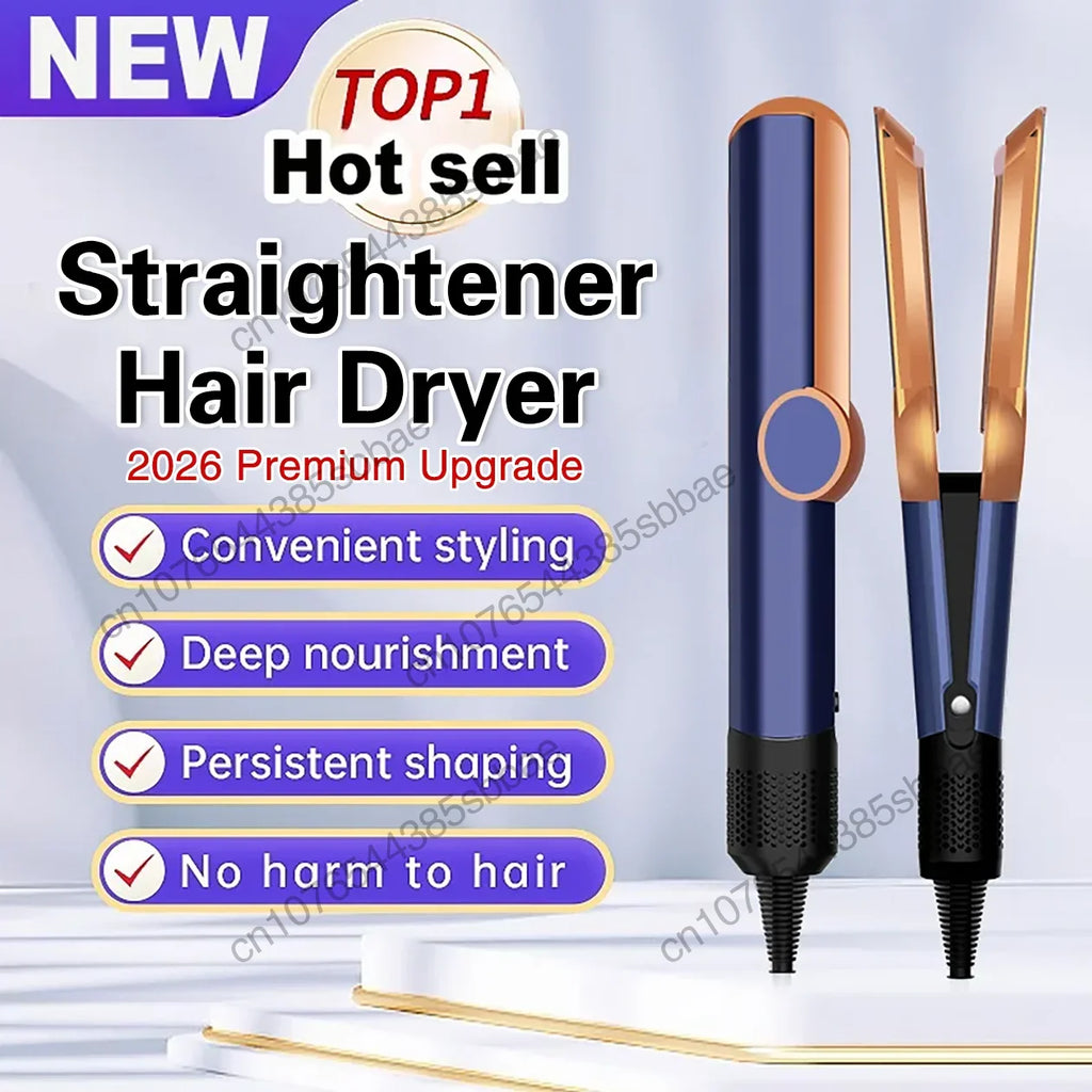 2-in-1 Negative Ion Hair Dryer Multi-Function Straightener Long-Lasting Styling Tool Straightener for Wet or Dry Hair