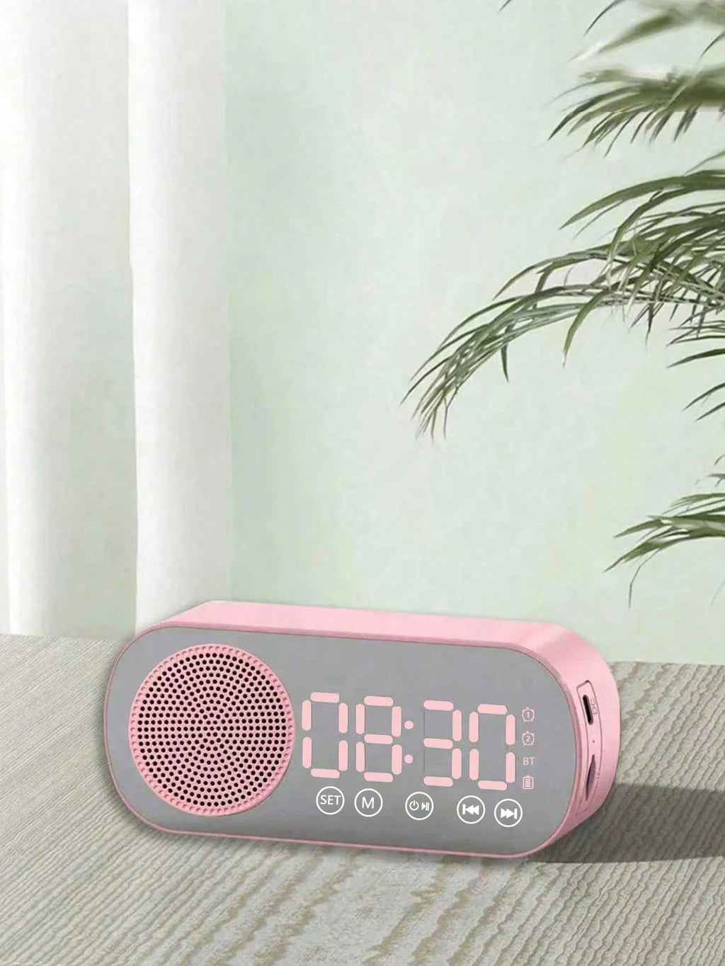 Bluetooth Speaker, Mirror-Faced Clock Alarm Clock Smart Speaker, Bass-Heavy FM Card Insertable Small Speaker
