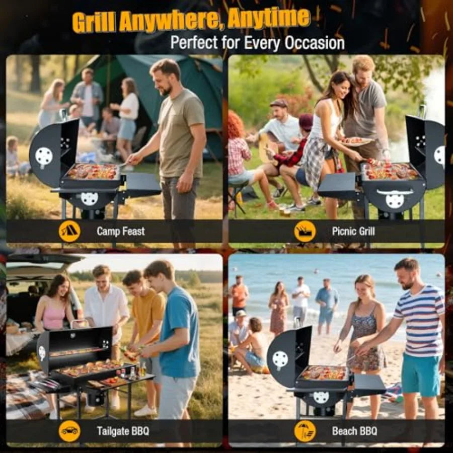 SHXI Charcoal BBQ Grill With Side Table For Backyard Grilling