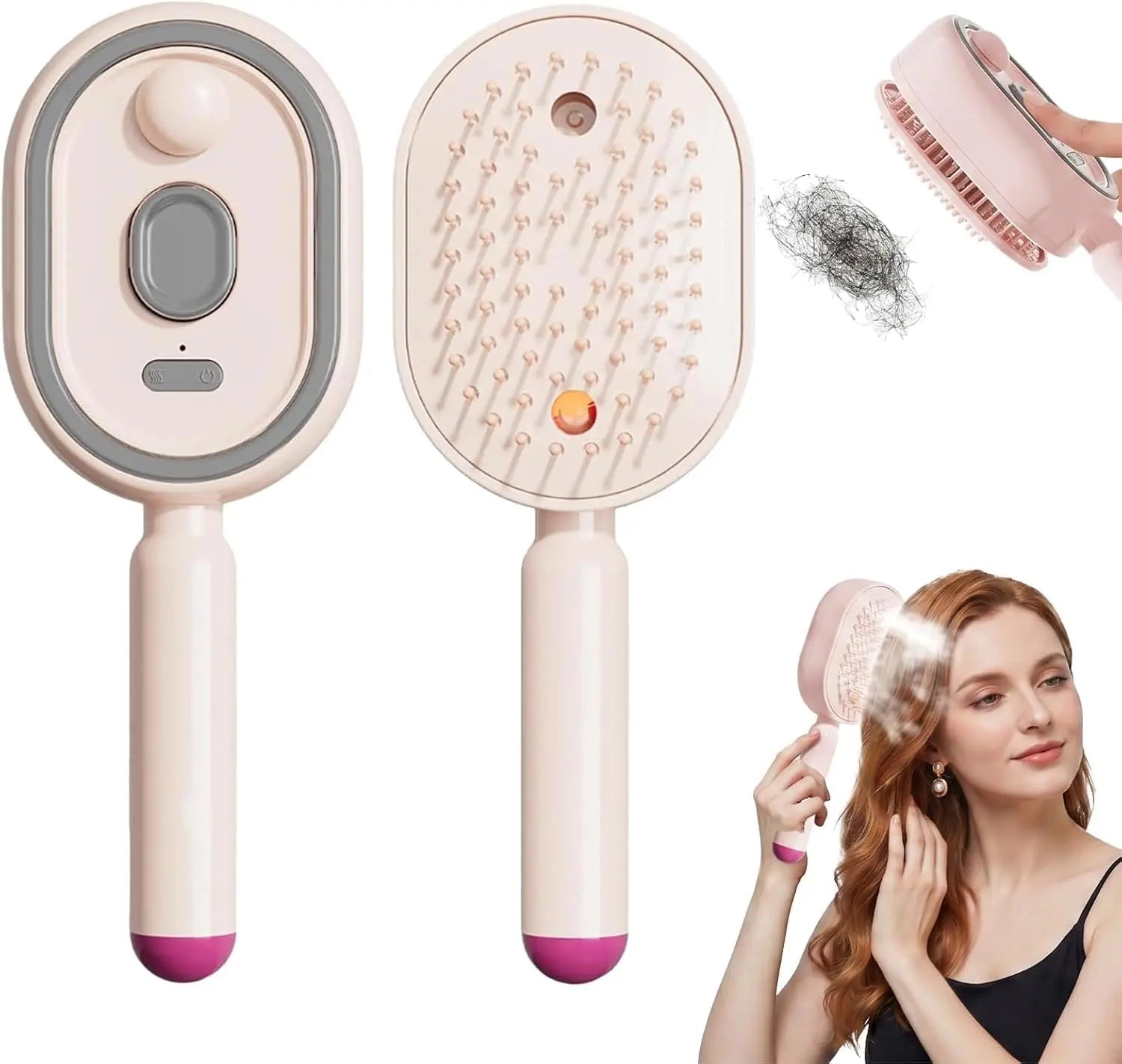 2026 Electric Steaming Hair Straightener Brush Electric Spray Air Cushion Massage Hair Brush Rechargeable Detangling Steam Brush