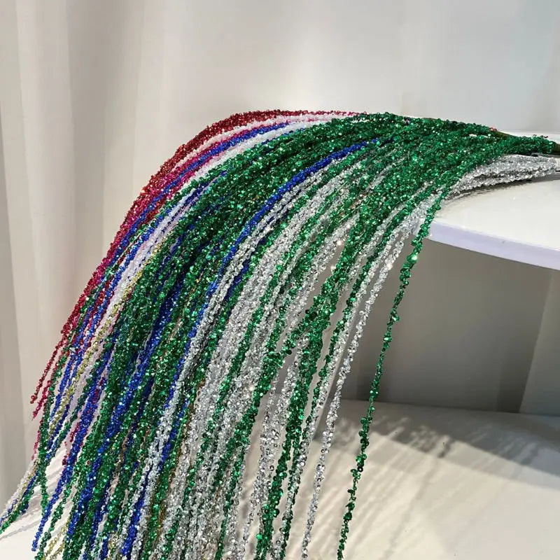 Sequin Glitter Christmas Party Branch Sticks Decoration White Artificial Plant Tassel Wheat Ears for Xmas Tree Ornament Supplies