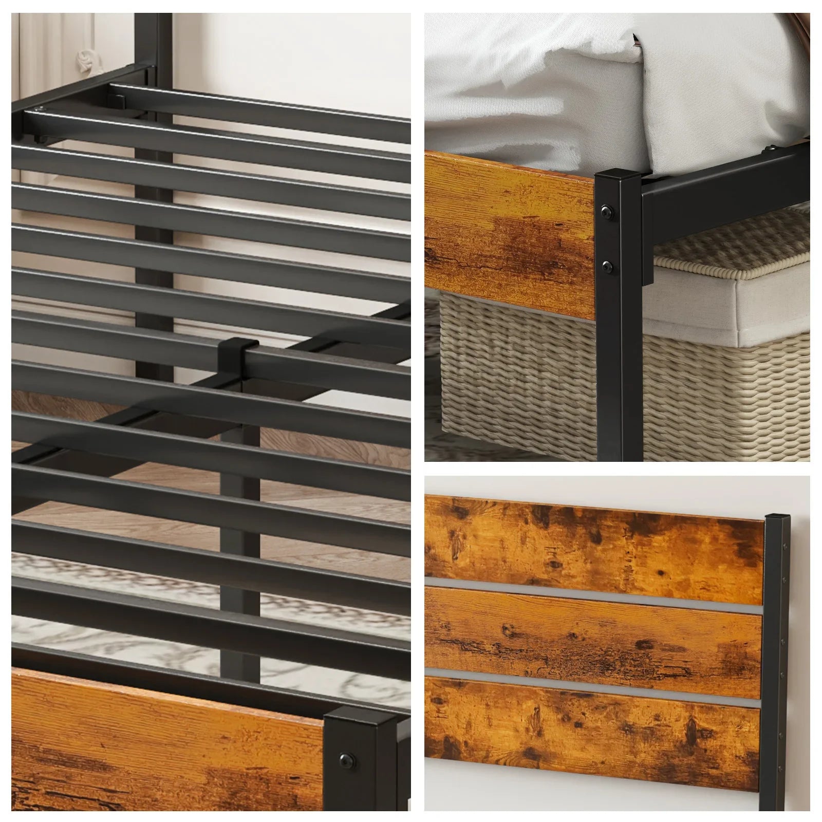 JHK Queen Size Metal Platform Bed Frame with Headboard and Footboard with 800LBS Sturdy Wooden Slats Support For Bed Room Home