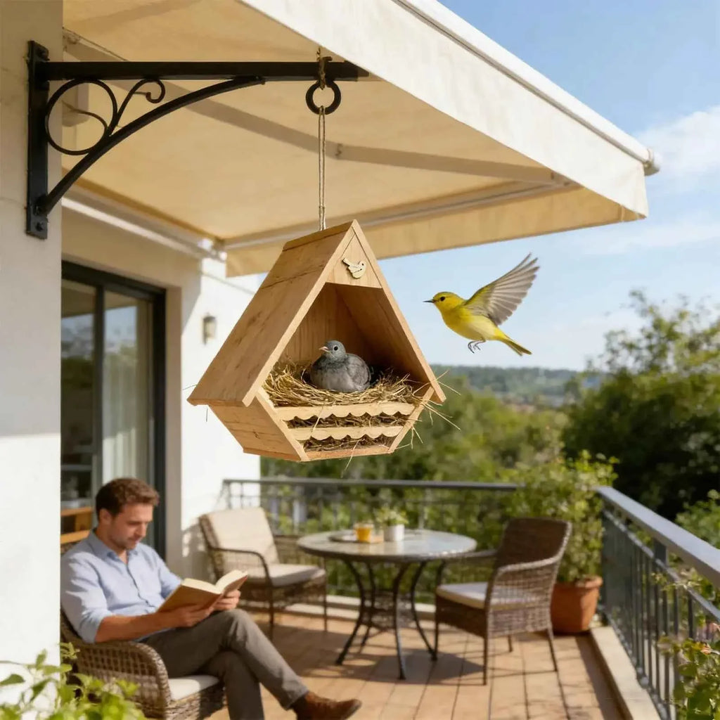 Bird House Wooden Finch Nesting Habitat Garden Wild Birds House for Sparrow Swallow Wren Chickadee Pigeon Outdoor Garden