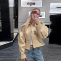 Vintage Casual Zippers Short Coats Women's Loose Full Sleeves Waist-cinching Lapel Collar Jacket 2026 New Spring Lady Streetwear