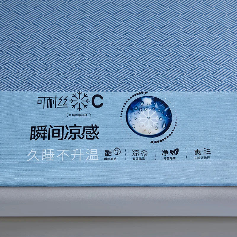 Cooling Summer Ice Silk Mat Carbon Fibres Sleeping Cool Bed Pad Wide Edging Mats Charcoal Double Mattress Cover with Pillowcase