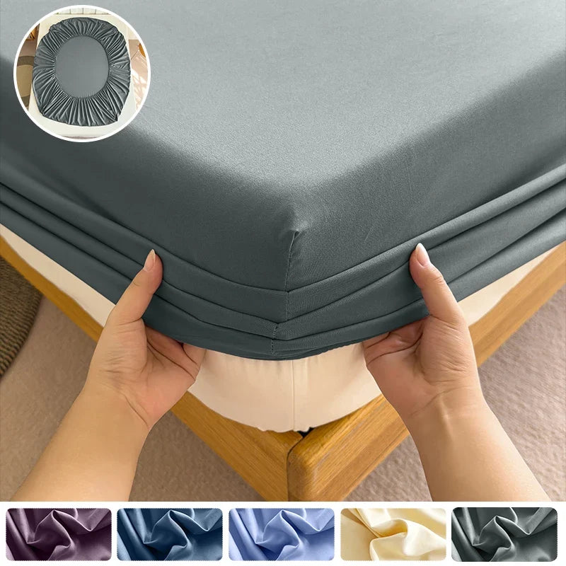 90/120/150/180x200 Fitted Bed Sheet With Elastic Band Solid Color Mattress Covers Protector Single Double King Beds Polyester