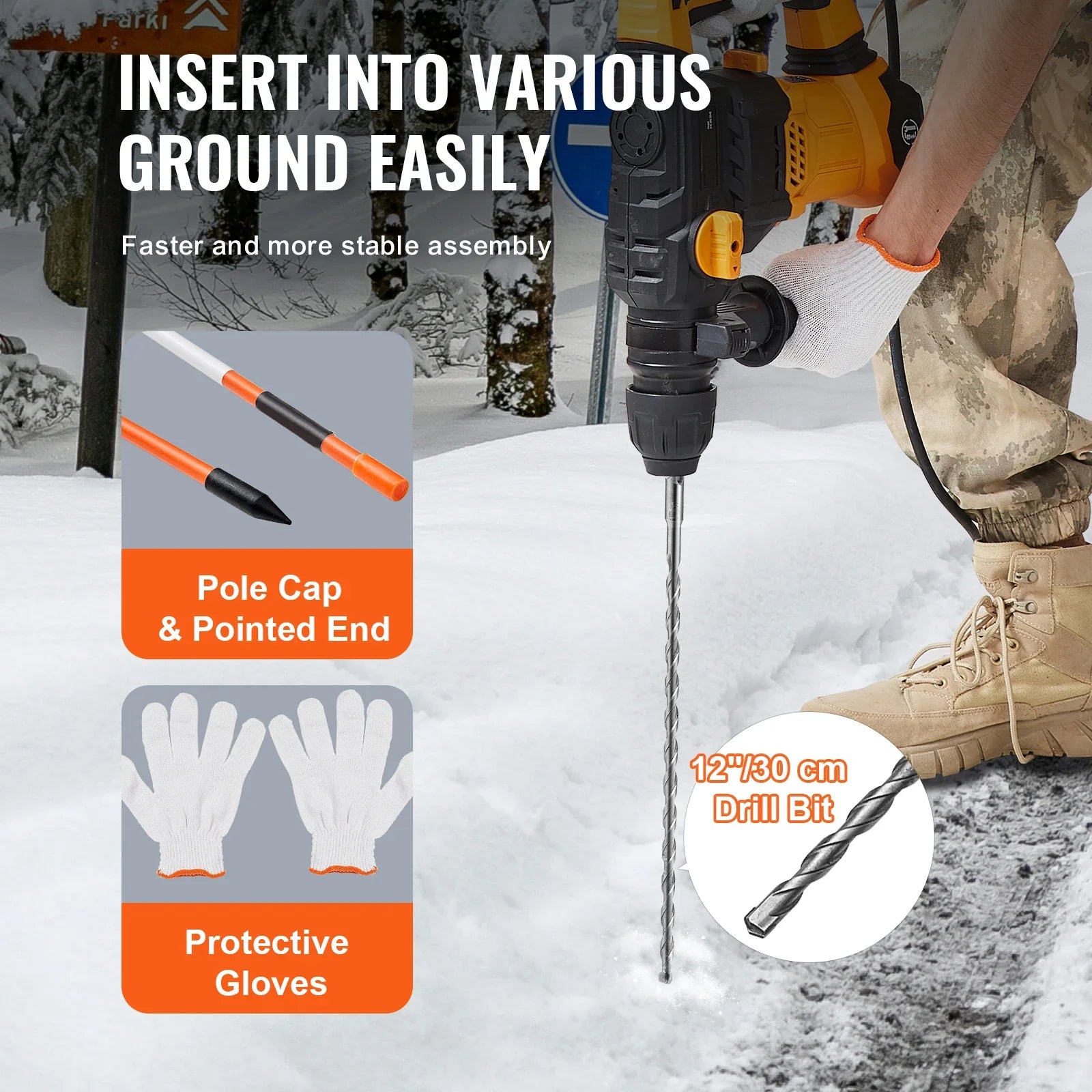 SucceBuy Driveway Markers 48 inch 0.4 inch Diameter Fiberglass Poles Snow Stakes For Parking Lots Walkways Easy Visibility