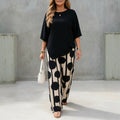 2026 Spring Summer New Comfort Crew Neck Short Sleeve Striped Print Wide Leg Pants 2-Piece Outfit Set