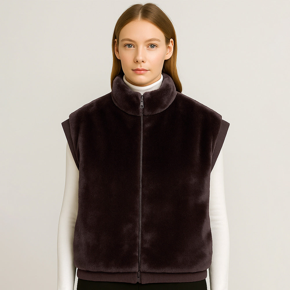 Faux Fur Rib Sleeve Vest