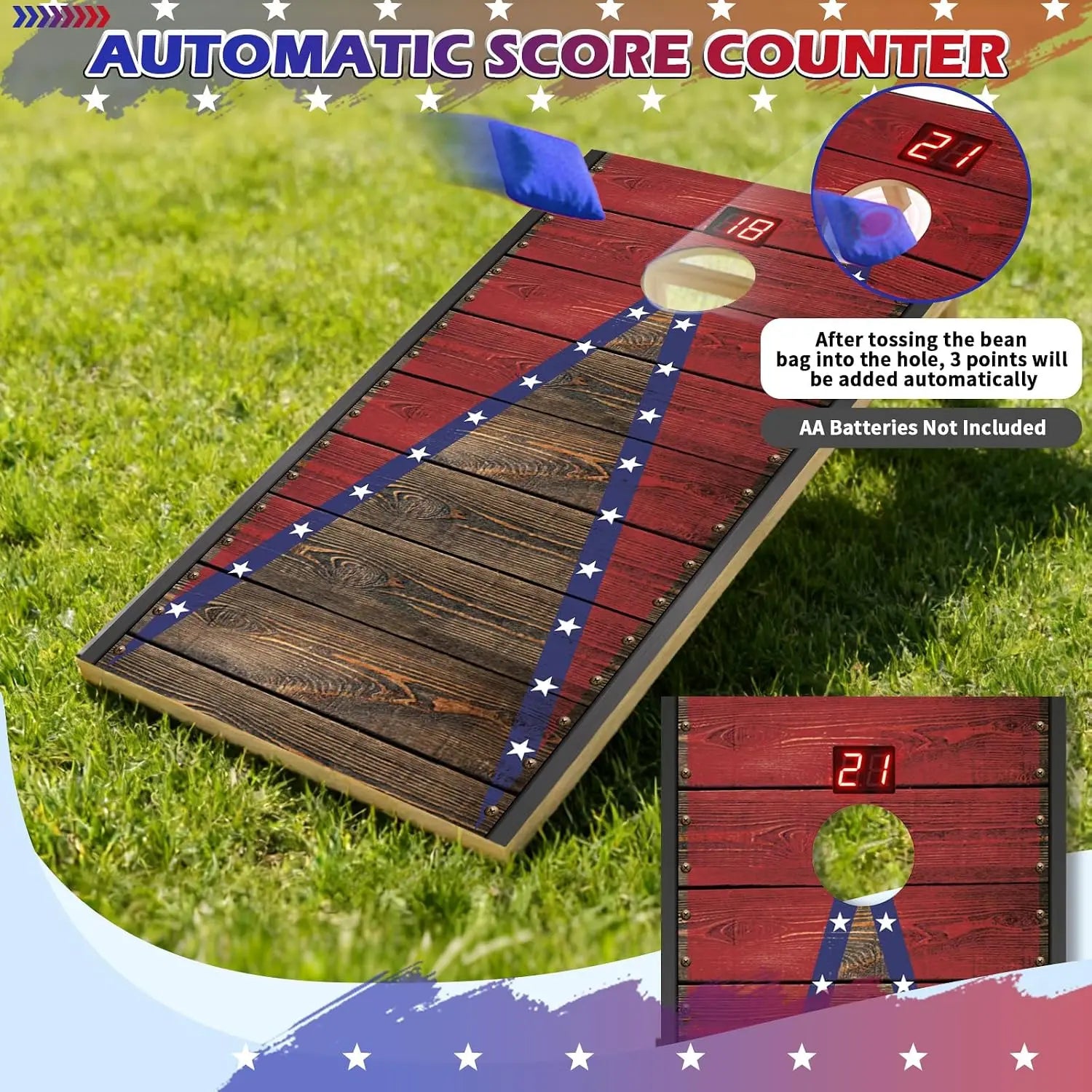 Electronic Cornhole Board Set With Automatic Scoring Wooden Portable