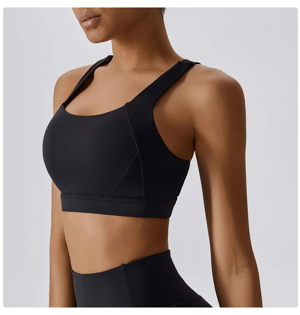 Crossed Shoulder Strap Yoga Bra Chest Pad Running Sports Bra Gym Top Women Stretch Pull Up Underwear Women Vest Fitness Tank Top